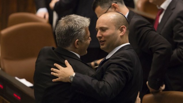 Yair Lapid snuggling with Extreme Rightist Naftali Bennett